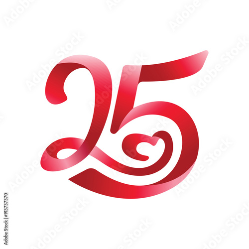 25 Years Anniversary Vector Template Design Illustration. 25 logo with gradient red