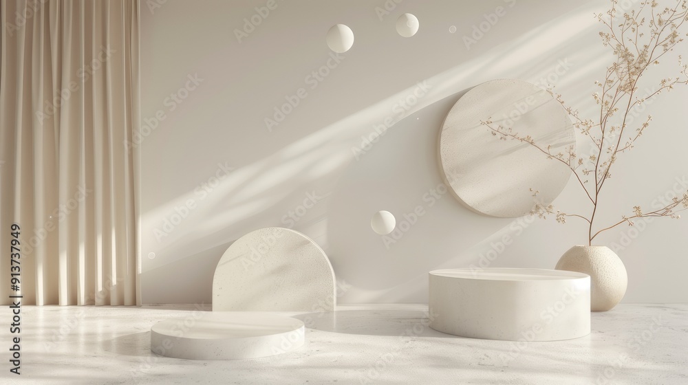 3d render of abstract geometric forms. Minimal scene with podium. Suitable for product showcase or promotion display. 3d render of abstract geometric forms. Minimal scene with podium. Suitable for product showcase or promotion display.