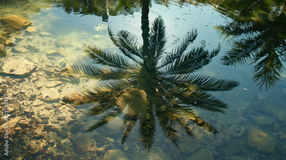palm branch shadow in the water ai generated palm branch shadow in the water ai generated