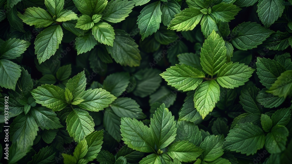Lush Green Peppermint Leaves Grown in a Garden Under Soft Morning Light Lush Green Peppermint Leaves Grown in a Garden Under Soft Morning Light