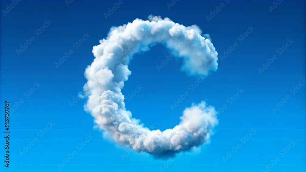 Isolated uppercase letter C formed by whimsical cloud or smoke pattern floating on a bright blue sky background with transparent opacity mask, vector illustration. Isolated uppercase letter C formed by whimsical cloud or smoke pattern floating on a bright blue sky background with transparent opacity mask, vector illustration.