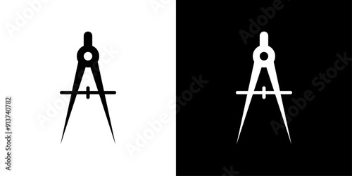 Drafting compass icon Flat vector set outline