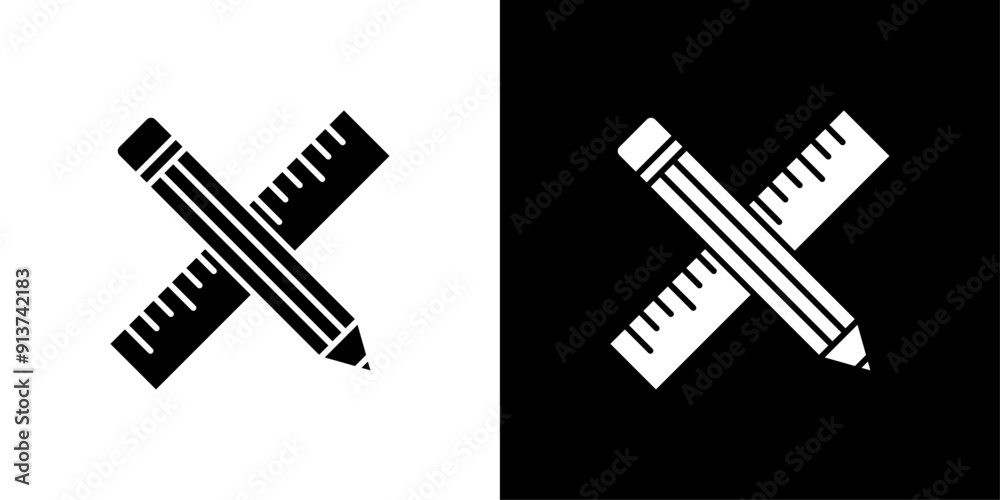 Pencil and ruler icon Flat vector set outline Pencil and ruler icon Flat vector set outline