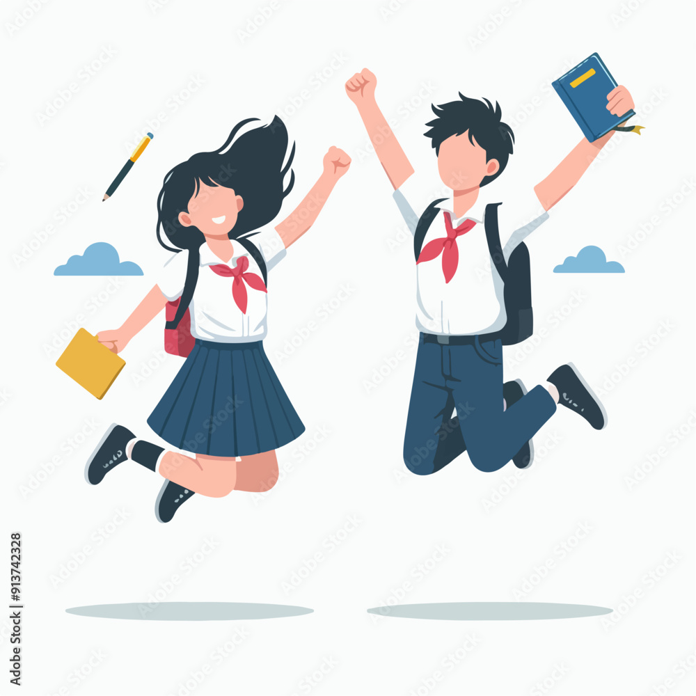Smiling school children boys and girls with backpacks and books set isolated vector illustration Smiling school children boys and girls with backpacks and books set isolated vector illustration
