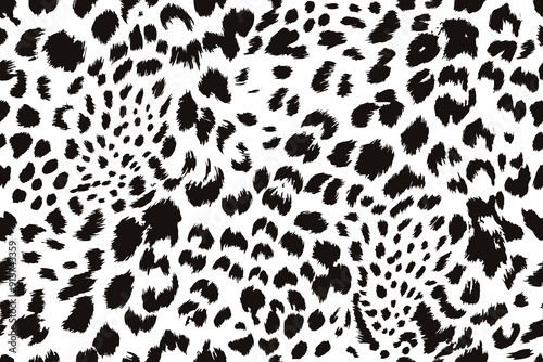 Seamless Leopard Pattern with Abstract Black Spots on White Background for Fashion and Design