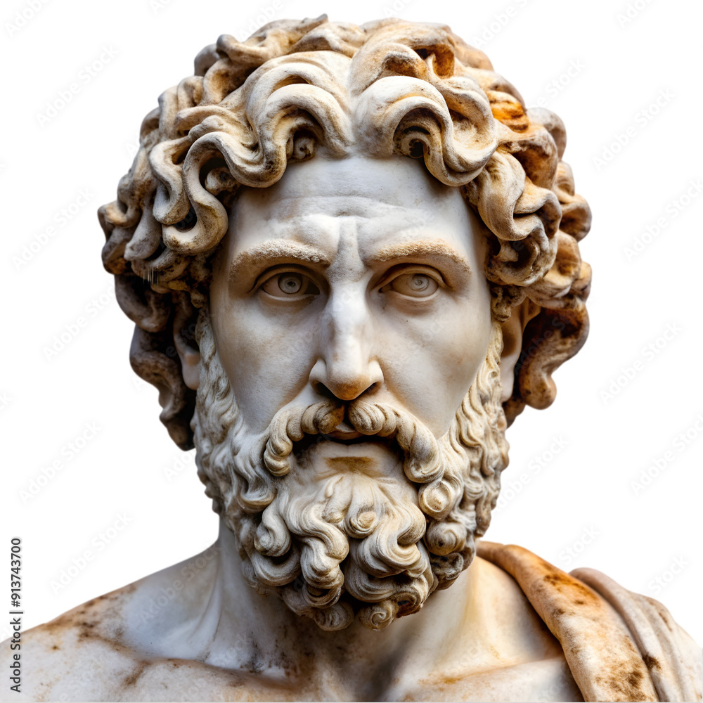 A statue of a bearded man with a curly beard and mustache on transparent background A statue of a bearded man with a curly beard and mustache on transparent background