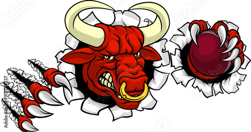 A bull or Minotaur monster longhorn cow angry mean cricket mascot cartoon character.
