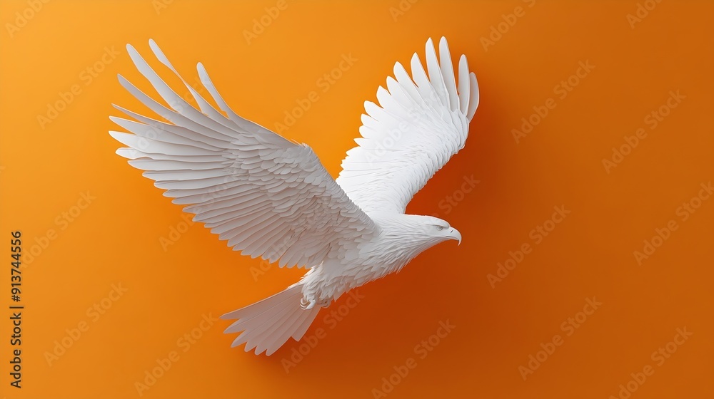Fototapeta premium Majestic White Eagle Soaring Against Vibrant Orange Sky