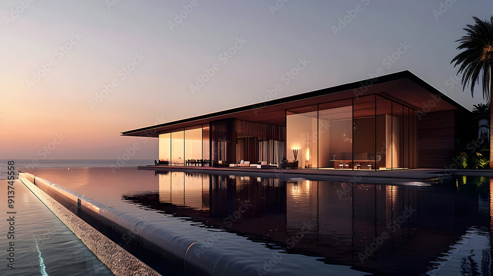 Modern Minimalist House with Infinity Pool 3D Illustration Modern Minimalist House with Infinity Pool 3D Illustration
