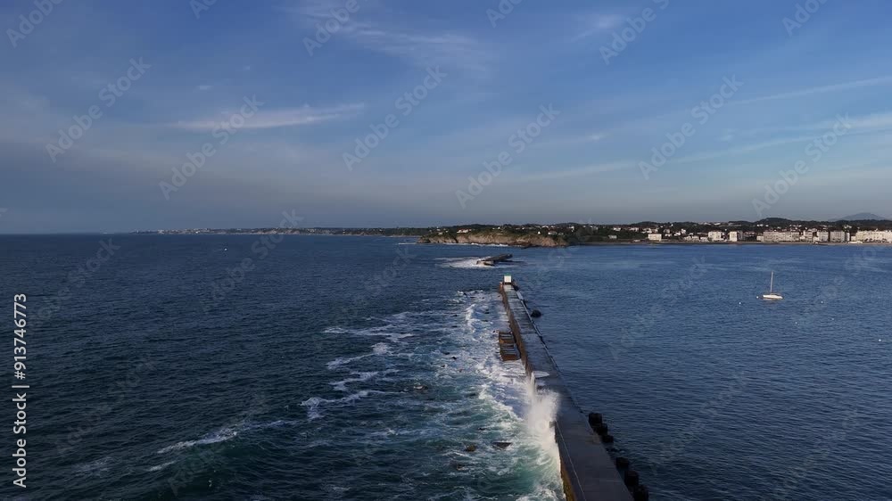 Waves crashing at the coast at Donibane-Lohizune-Saint Jean de Luz, Basque Country.