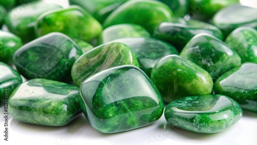 Close up of beautiful green stones on white background, green, stones, close up, beautiful, shiny, natural photo