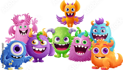 Cute monsters or aliens friends cartoon Halloween characters illustration
