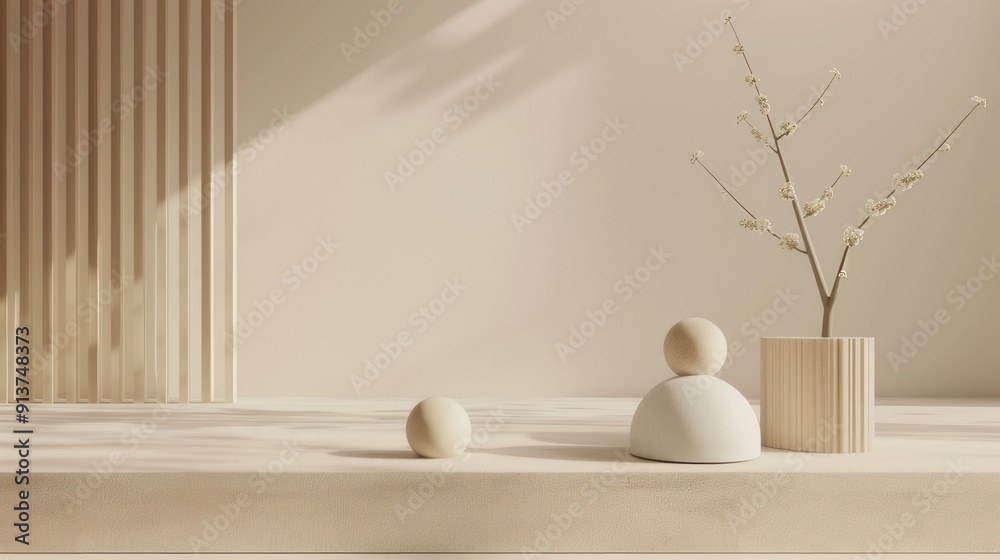 3d render of abstract geometric forms. Minimal scene with podium. Suitable for product showcase or promotion display.