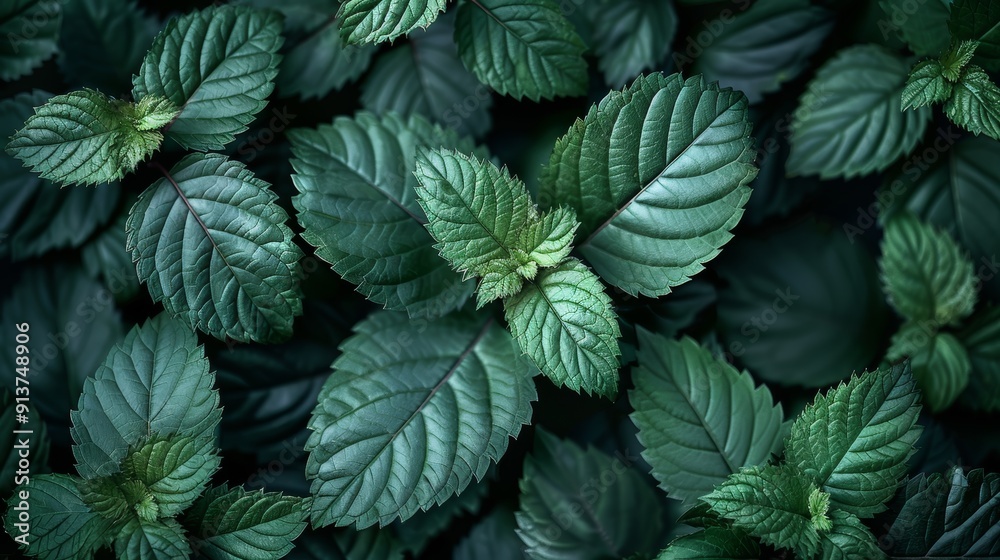Lush Green Mint Leaves Captured in a Close-Up Shot Under Natural Lighting Lush Green Mint Leaves Captured in a Close-Up Shot Under Natural Lighting