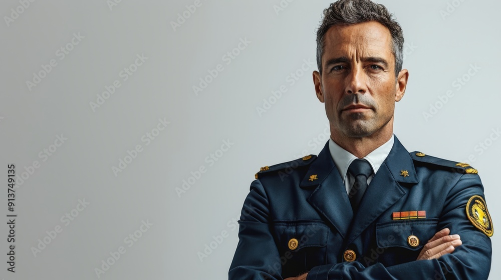 Clear 3D clipart of a pilot standing proudly in uniform, in front of a white background, reflecting a high level of professionalism and commitment to flying