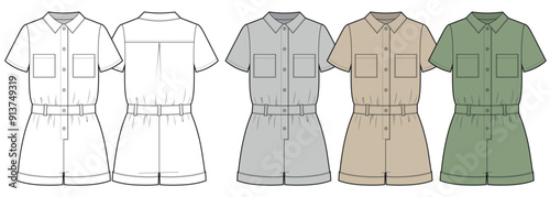 Female jumpsuit shorts vector template