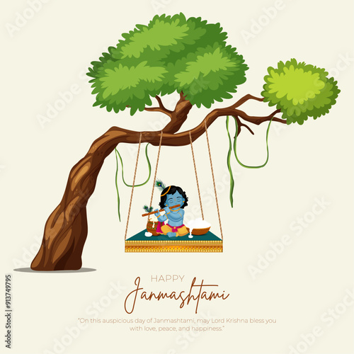 Happy Khrishna Janmashtami and dahi handi Hindu festival of happy shree lord krishna god born with janmashtami text and gradient background. abstract vector illustration design.