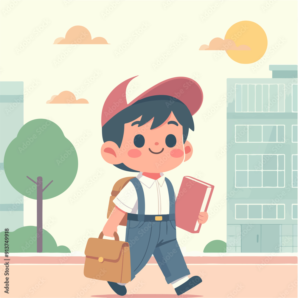 Smiling school children boys and girls with backpacks and books set isolated vector illustration