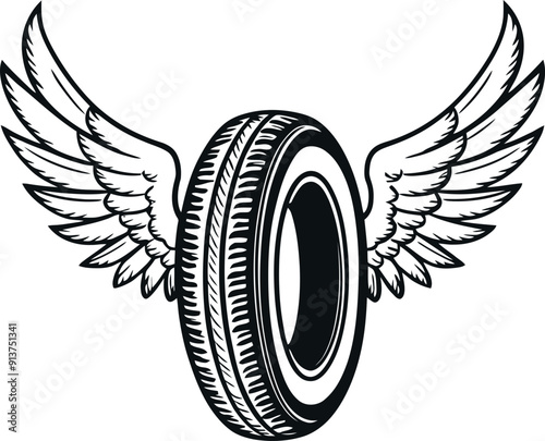 Vector Motorcycle Wheel with Wings illustration