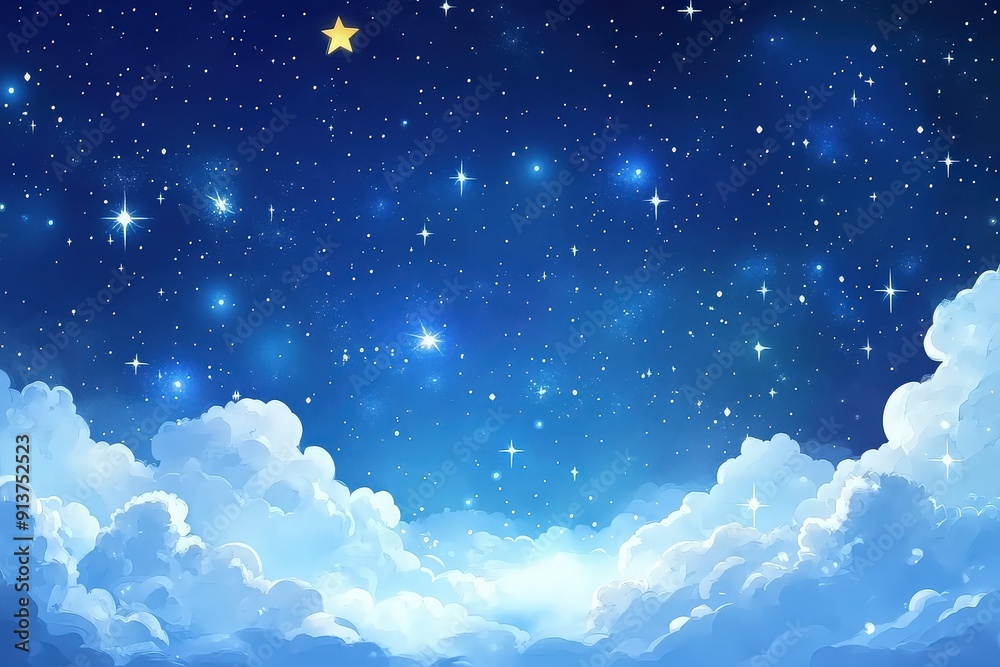 Fototapeta premium Starry Sky with Clouds and Shining Stars