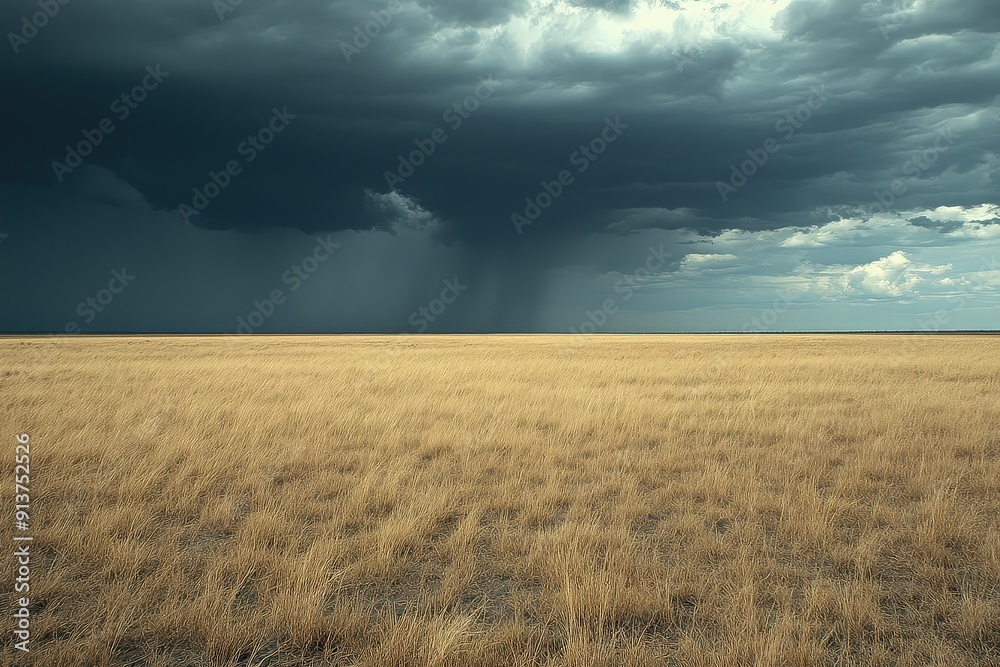 Obraz premium Storm Clouds Over Empty Grass Field