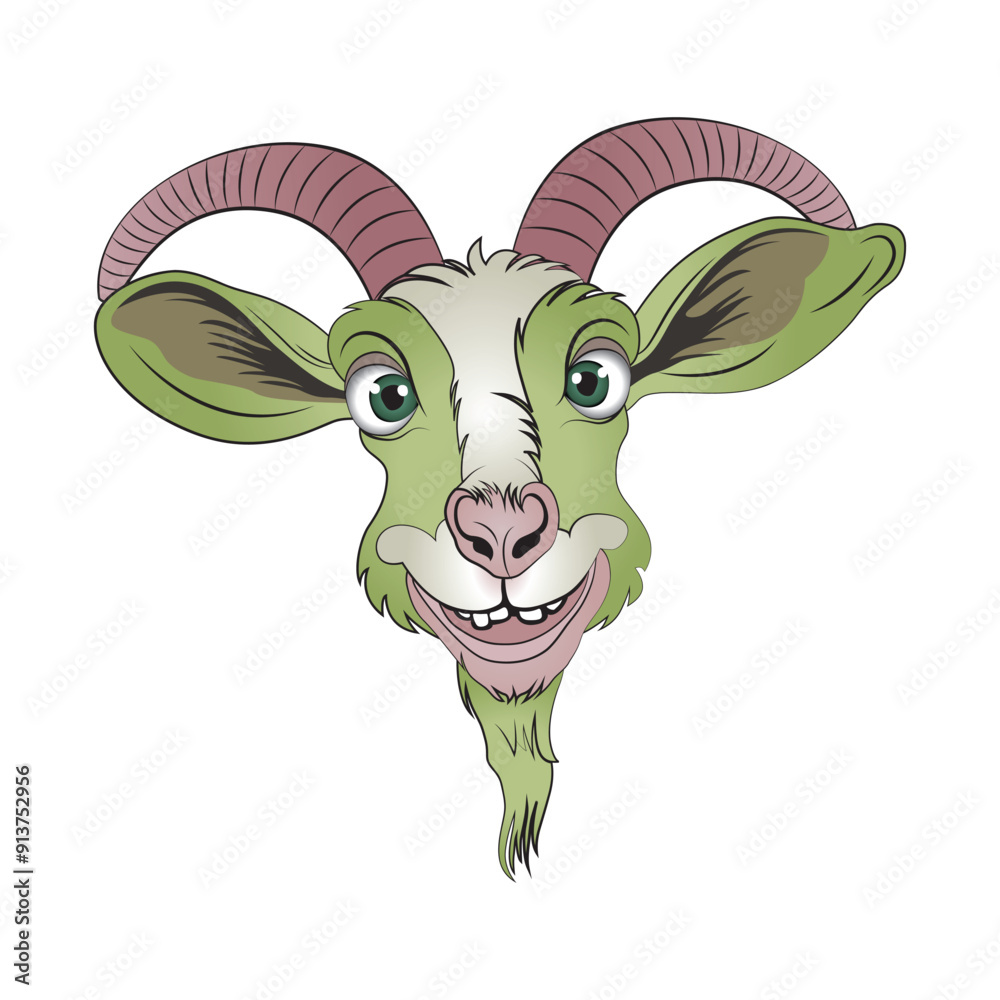 Obraz premium Funny happy goat face. Vector illustration for tshirt print on demand merch