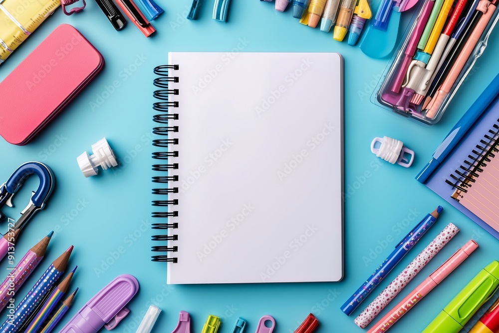 Organized Workspace Essentials: Neatly Arranged Spiral Notebook and School Supplies for a Productive School Year Organized Workspace Essentials: Neatly Arranged Spiral Notebook and School Supplies for a Productive School Year