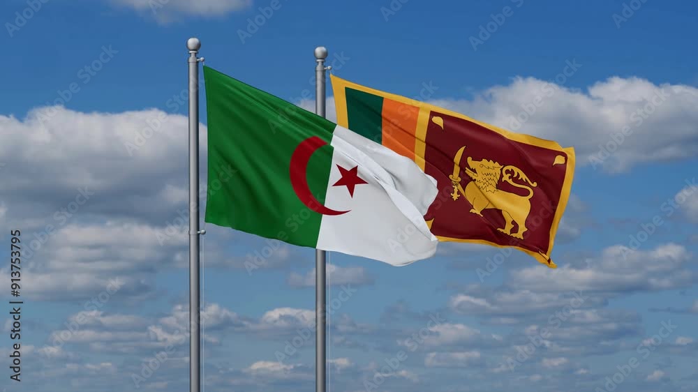 Sri Lanka and Algeria flags flying together, video concept of the relationship, two country cooperation concept Sri Lanka and Algeria flags flying together, video concept of the relationship, two country cooperation concept