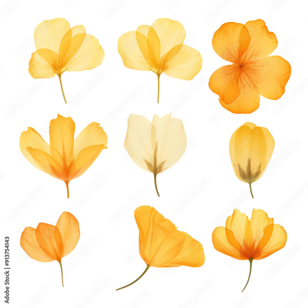 Obraz premium A collection of nine beautiful yellow and orange floral illustrations, perfect for design, art, and decorative projects in isolated on transparent or white background