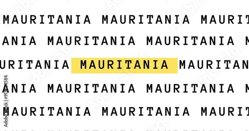  Mauritania Country text typing word, Marker Highlight Yellow Pen in Bold Words , white background, Design Animation text size increases, Digital Screen, 4K Resolution video