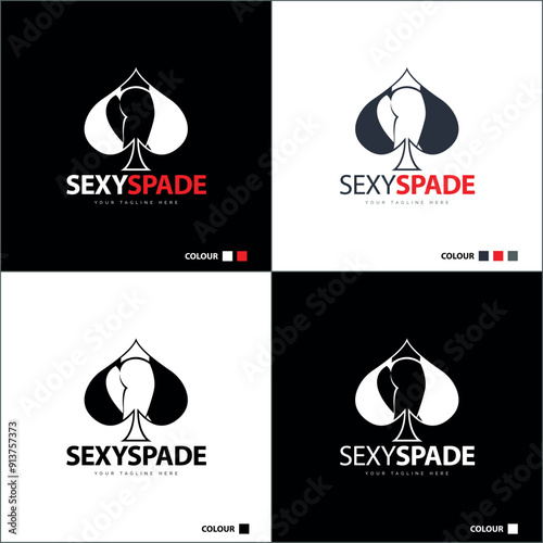 Sexy Spade shape Poker Casino logo set template design