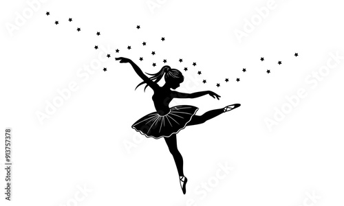 Ballerina silhouette with stars