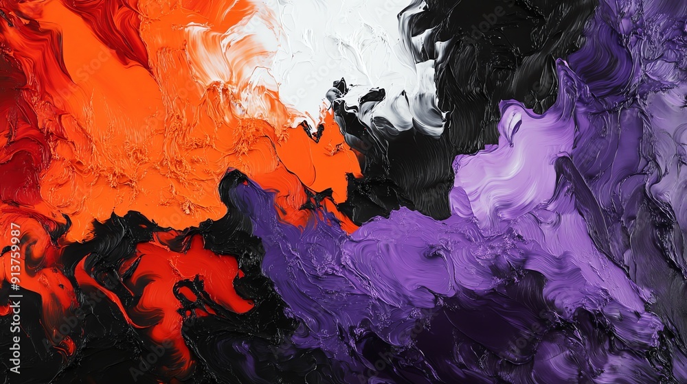 Abstract art painting with orange, purple, white and black colors. Abstract art painting with orange, purple, white and black colors.