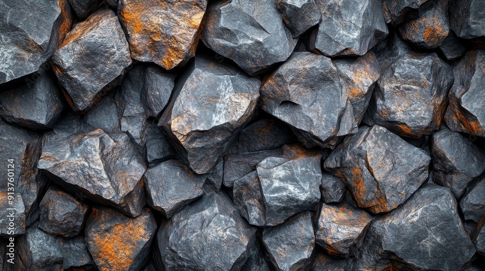 A close up of a pile of rocks with some orange streaks