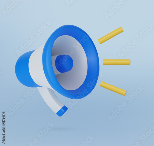 3d megaphone speaker or loudspeaker for announce promotion communication, 3d megaphone loud hailer with notification, speakerphone 3d icon, vector illustration