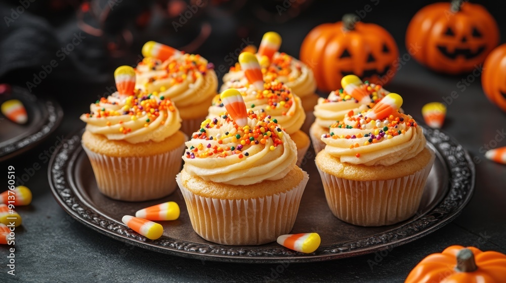 Halloween Cupcakes with Sprinkles and Candy Corn Halloween Cupcakes with Sprinkles and Candy Corn
