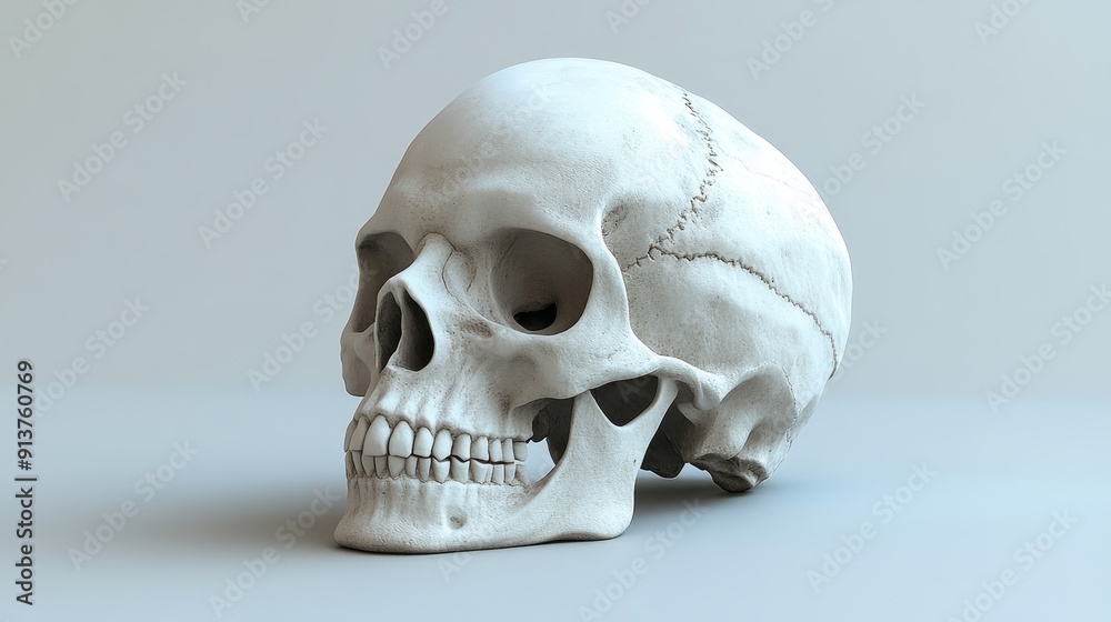 A white skull is shown in a close up