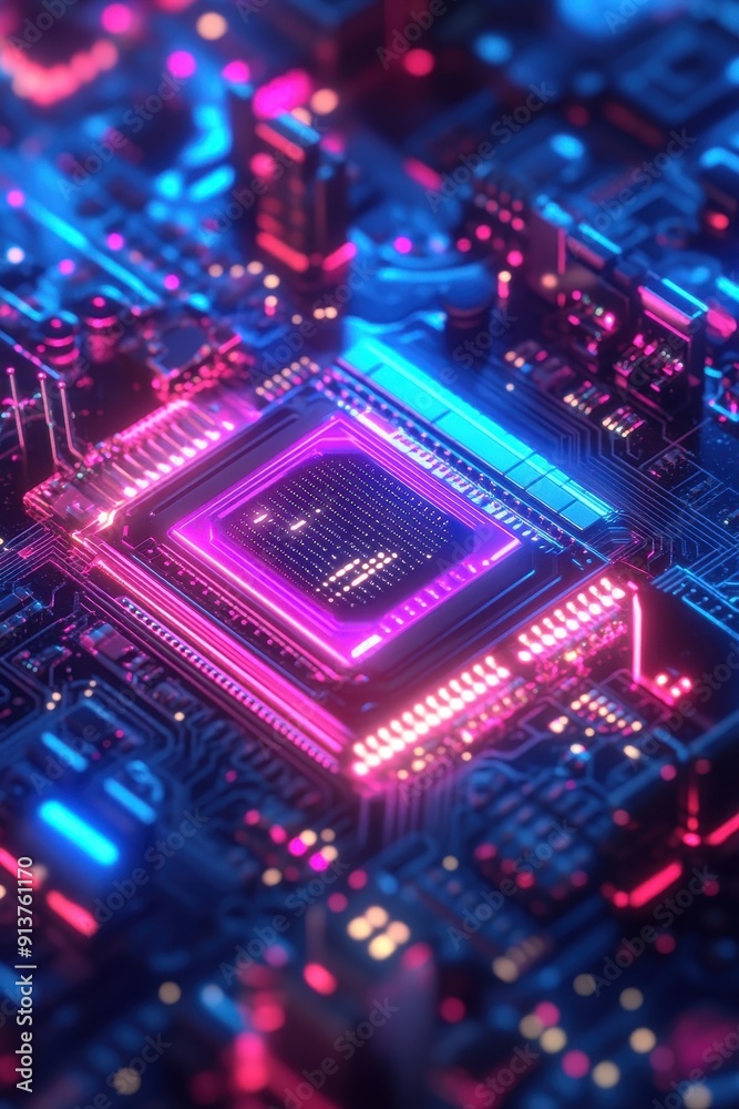 Neon Holographic Digital Book with Circuit Board Effect Neon Holographic Digital Book with Circuit Board Effect