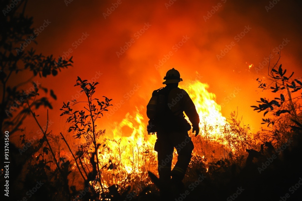 a fire fighter extinguish burning forest a fire fighter extinguish burning forest