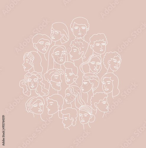 Hand-drawn vector art of a modern, multicultural group.