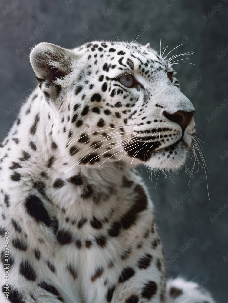 Naklejka premium Albino leopard. Studio photography of an animal in white color.