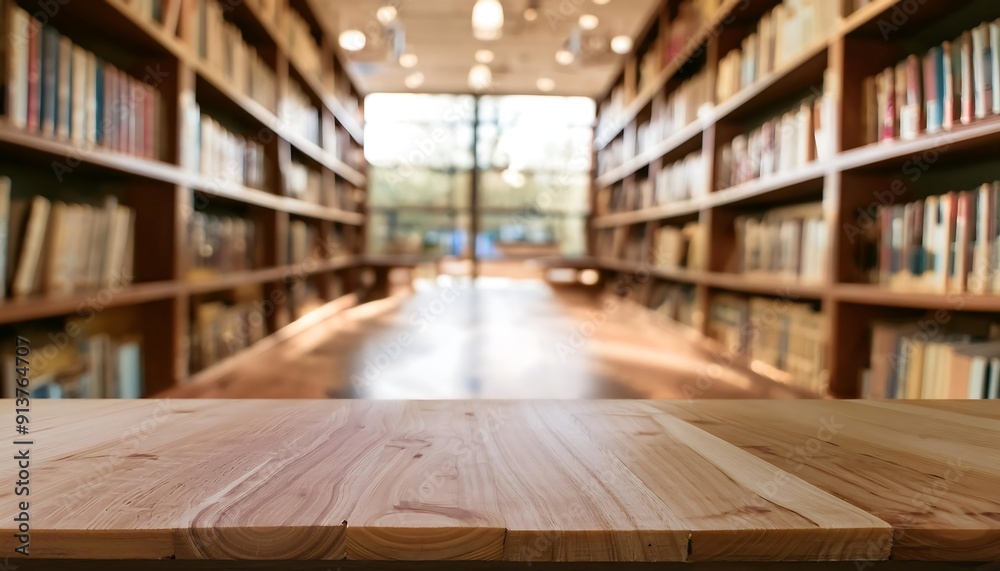 The wooden table or plank for product showcase is in the background of library interiors, showcases, advertisements. The wooden table or plank for product showcase is in the background of library interiors, showcases, advertisements.