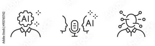 Artificial intelligence line icons. Technology, ai, digital, brain, head