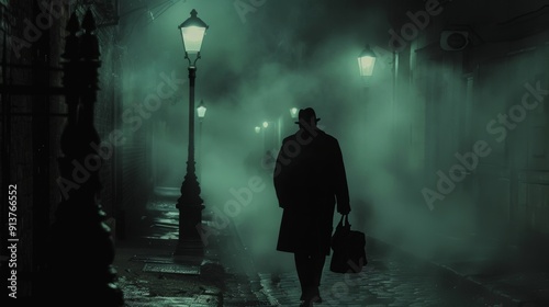 Mysterious Robber in Foggy Alley - Film Noir Inspired Scene for Crime Thriller Concepts