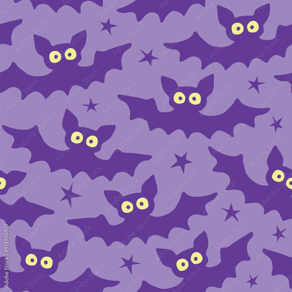 Obraz premium Flying bats seamless pattern. Cute Spooky vector Illustration. Halloween backgrounds and textures in flat cartoon gothic style. Black silhouettes animals on sky.