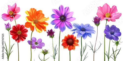 Blooming Flowers with Transparent Background, A Colorful Bouquet of Nature's Beauty