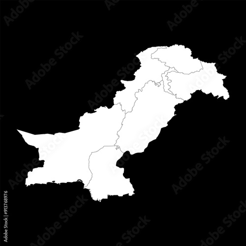 Map of Pakistan with regions and disputed territories. Vector illustration.