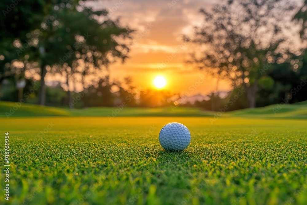 Golf teeing ground in golf course with sunrise background with generative ai Golf teeing ground in golf course with sunrise background with generative ai