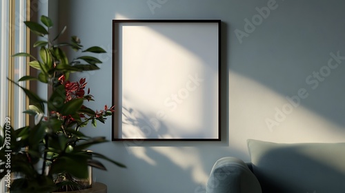 Closeup Minimalist Mockup Frame on Wall in Modern Living Room photo