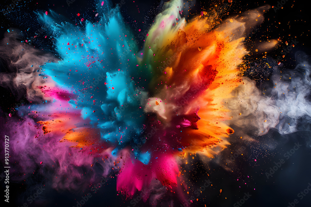 Vibrant color explosion shaped like a heart on black background, powder color cloud Vibrant color explosion shaped like a heart on black background, powder color cloud